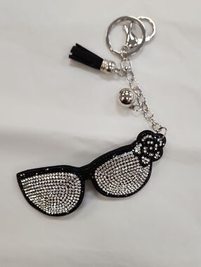 Crystal Embellished Black Sunglasses Keychain